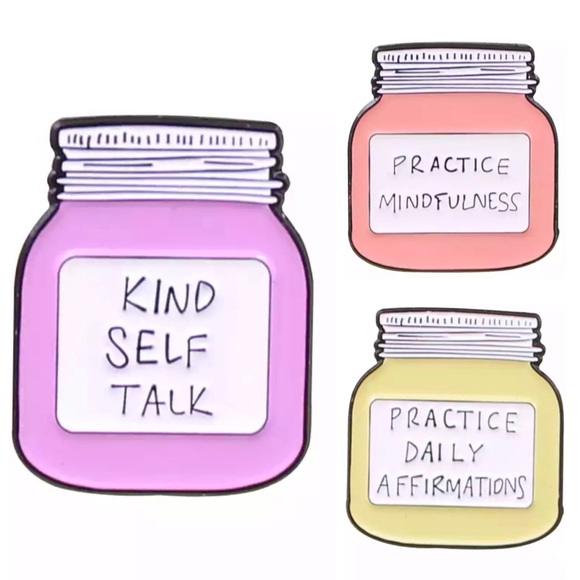 Kind Self Talk Enamel Pin Self Care Idea Jars Mental Health CBT Reminder Brooch - Picture 5 of 9